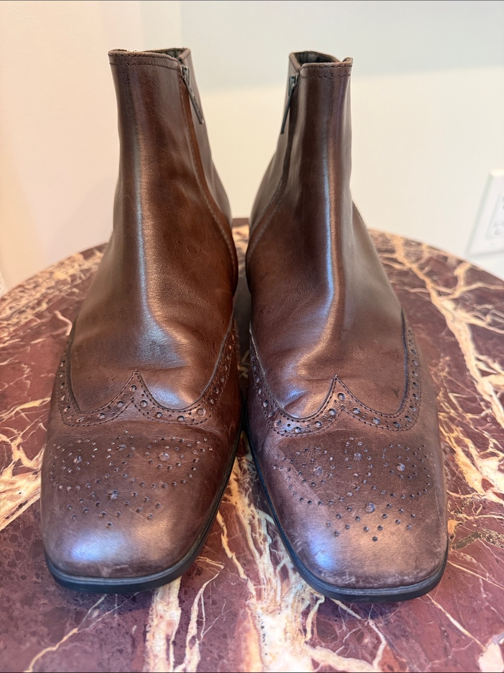 TOD’S Men’s Brown Leather Brogue Wingtip Ankle Boots Side Zip size 7
